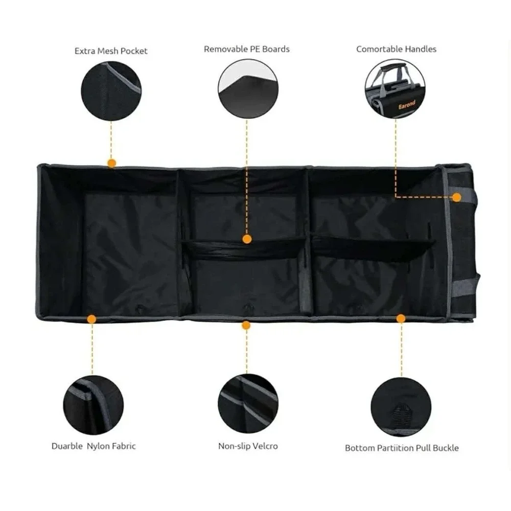 Car Trunk Organizer With Lid Collapsible Car Storage Organizer With Multi Compar